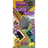 V-GeN VTC2-33 Fast Super Speed Type-C QC 4 PD 45W Vgen Charger Adapter