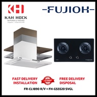 FUJIOH FR-CL1890 R/V 900MM CHIMNEY COOKER HOOD + FH-GS5520 SVGL BLACK GLASS GAS HOB BUNDLE