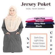 Jersey Poket Baju Tshirt Muslimah Labuh  |A Cutting| Tidak Melekap| Long Sleeve| HAZEL TD