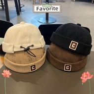 FAVORITEGOODS Brimless Hat, Corduroy C Letter Kids Docker Cap,  Warm Fabric Solid Color Adjustable D