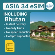 Asia eSIM 34 Countries High Speed Unlimited Data Supports Hotspot 6GB 10 Days Bhutan eSIM Jordan