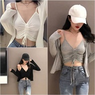 Latest Korean Model Women's Tops / Women's Tops Crop Top Drawstring Front / Korean Vneck Crop Top