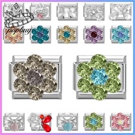 Colorful Diamond Flowers Italian Charm Bracelet Fit 9mm Stainless Steel Bracelet Jewelry Making Acce