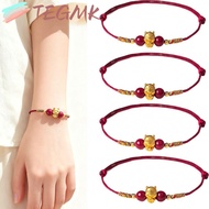 TEGMK Lucky Horse Bracelet, Gold Color Horse Adjustable Beaded Bracelet, Trendy 999 Sliver Auspiciou