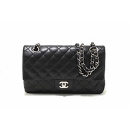 Authentic Chanel Black Lambskin Leather Medium Classic Flap Chain Bag