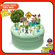 [CUSTOM NAME] Happy Birthday Cake Topper Fishing (Memancing)  Decoration Set Party Accessories Banne