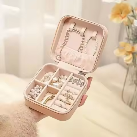 Portable Jewelry Box Jewelry Organizer Display Travel Jewelry Case Boxes Jewelry Leather Storage Zip