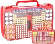 Aptbyte Battery Organizer Storage Holder Box Case with Tester- 269 Batteries Double-Sided Variety Pack, Holds AA AAA 4A C D Cell 9V 3V Lithium LR44 CR2 CR123 CR1632 18650 Button- Red (Box Only)