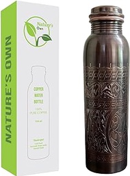 Nature's Own Pure Copper Water Bottle 1000ml – 34 Oz Extra Large – An Ayurvedic Pure Copper Water Bottles For Drinking More Water - Leak Proof Heavy Duty Copper Vessel Antique Etching Design