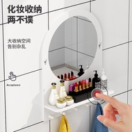 Bathroom bathroom mirror wall punching-free bathroom washstand circular wall with shelf