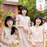 01-247 Premium เสื้อผ้าลูกไม้ญี่ปุ่น ช่วงคอปกเป็นผ้าลูกไม้ทำระบาย 2 ชั้น กระดุมเรียงหน้า มีซับในทั้ง