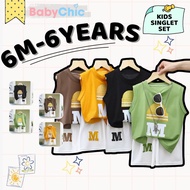 Kids Singlet Clothing Set Baju Budak Lelaki Perempuan Tanpa Lengan Toddler Outfit 6 Months - 6 Years