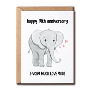 [Coisíní] Happy 14Th Anniversary - Pun Card - Ivory Anniversary Card - Elephant Anniversary Card - 1