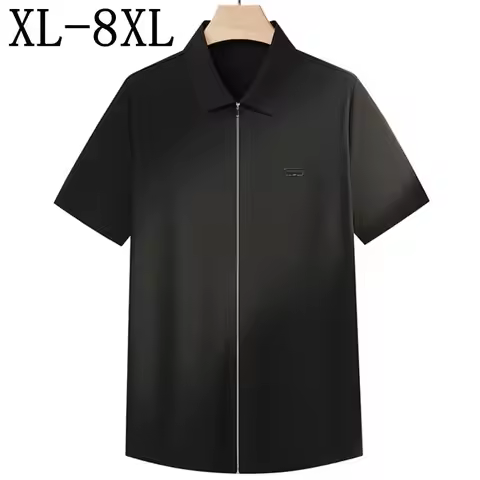 8XL 7XL 6XL 2026 New Summer High End Luxury Zipper Shirt Man Clothing Ice Silk Breathable Mens Shirt