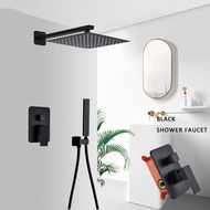 Large Size Shower Faucet Set Cold &amp; Hot 2 Function Shower Valve Black/Chrome Rain Head Handheld Shower Mixer Embedded Box Valve Wall Mounted Shower Tap Combo Stopcock 12-inch