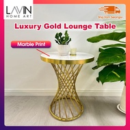 Minimalist Gold Decor Round Table With Marble Print DT 920