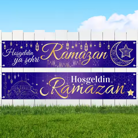 2Pcs Eid Decorations Hosgeldin ya sehri Ramazan Banner Ramadan Mubarak Yard Banner Hoşgedin Ramazan 