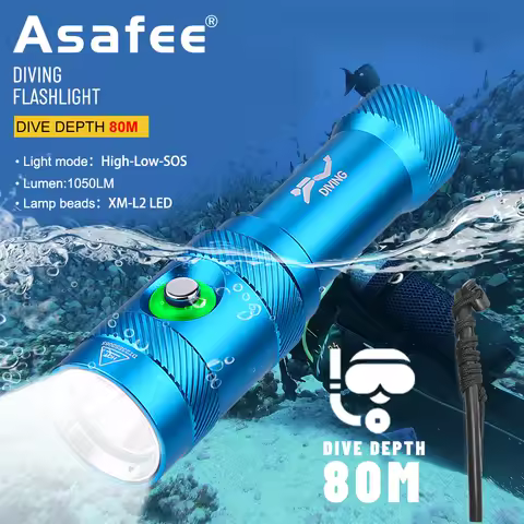 Asafee AF15D Underwater Diving Flashlight 1050lumen L2 LED Backup Diver Light Waterproof Scuba Lante