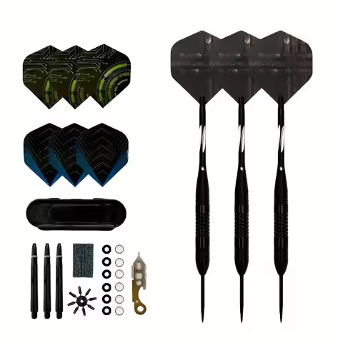 Hard-tipped dart set with 3 darts, 23g metal steel-tipped darts, grooved anti-slip dartboard, alumin