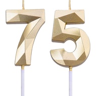 2 inch Gold 75 & 57 Birthday Candles, 3D Diamond Number 75th & 57th Cake Topper for Men Women Birthd