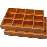 2 Pack Wooden Sorting Tray Grid Display Wood Divided Organizer Brown finished Section Box (12 Compar
