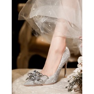 2023 รองเท้าแต่งงานสไตล์ใหม่สําหรับผู้หญิงประกายคริสตัลรองเท้าส้นสูงบาง Stiletto < Ne1> รองเท้า Fair