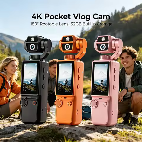 Q9 4K HD Pocket Video Camera Auto Focus 180° Rotatable Lens 32GB Outdoor Sports Vlog Cam for Meeting