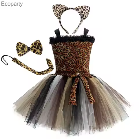 Leopard Girls Tutu Dress Outfit Zoo Animal Kid Cosplay Costumes Toddler Baby Girl Performance Birthd