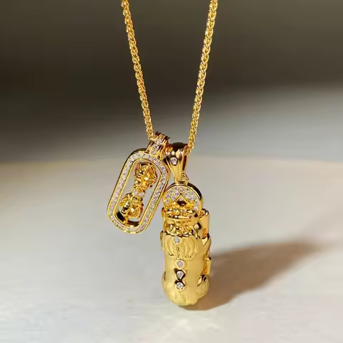 luxury real gold jewelry 24k certifid ancient Pixiu necklace au9999 pure gold rotating vajra pendant