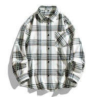 Kemeja Kotak-kotak Longgar Versi Lebar Lelaki Kapas Pakaian Luar Poket Jaket Nipis Baju Jepun Pasang