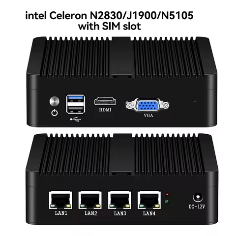 Fanless Mini PC Intel Celeron J1900 J4125 J6412 N5105 N2830 N100 4x 2.5G Ethernet Support Windows Li