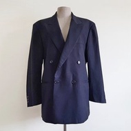 XXL 復古 PIERRE CARDIN 黑色羊毛西裝外套 男士細條紋夾克 正式西裝外套