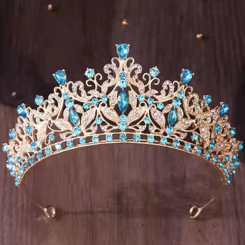 DIEZI 7 Colors Elegant Luxury Sky Blue Crystal Tiara Crown For Women Girls Wedding Party Bridal Hair