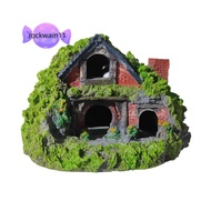 ROCKWAIN11 Aquarium Decoration, Thatched House Simulation Hobbit House, Hut Resin Betta Hideout Cave
