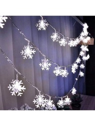 1入組1.5/3/6米白色led串燈,適用於聖誕樹裝飾,可使用電池/usb供電,創意雪花設計,閃爍rgb燈光
