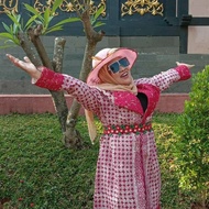 gamis outer blazer batik cirebon kombinasi brokat jumbo XXL (Merah)