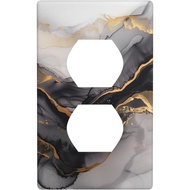 Black And Gold Marble Duplex Device Receptacle Wall Plate Electrical Outlet Covers, 1 Gang Switch Pl