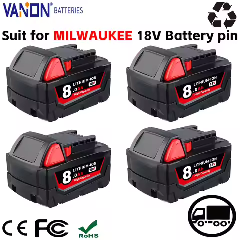VANON M18 1/2/4Pack 8.0AH 18V MAX Lithium Battery Replace for Milwaukee 48-11-1810 48-11-1820 48-110