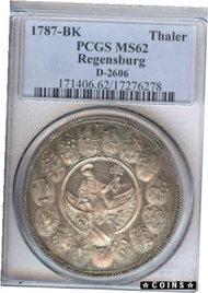 ドイツ国家レーゲンスブルク 1787 ターラー コイン SEDE VACANTE ターラー PCGS MS 62 VZ/F.STGGerman States REGENSBURG 1787 Taler
