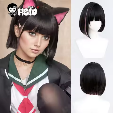 Blue Archive Kyoyama Kazusa Cosplay Wig Fiber synthetic wig「HSIU 」Black Mixed Pink Short Wig Game Bl