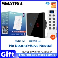 SMATRUL WiFi Switch Smart Wall Light Switch No need Neutral line  2 Gang RF/APP/Touch Control Timer Home Automation Support for Tmall Genius Google Home/Nest &amp; Amazon Alexa/天猫精灵 Black