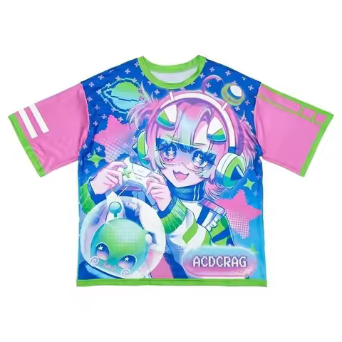 Harajuku Japanese Style Anime Print T-Shirt Y2K Cyber Kawaii Mine Style Cyber Game Girl Subculture S