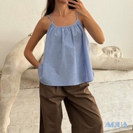 Women’s Summer Camisole - Lightweight Striped Fabric, Spaghetti Strap, Scoop Neck Tank Top