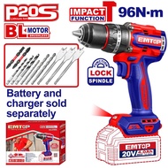 EMTOP สว่านกระแทก ไร้สาย 20 โวลท์ [ 96 N.m ] รุ่น ECIDL20968 [ Li-ion Brushless Impact Drill ] สว่าน