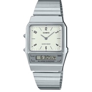 Casio Vintage Analog Digital Dual Time Stainless Steel Bracelet White Dial Quartz AQ-800E  Unisex Wa