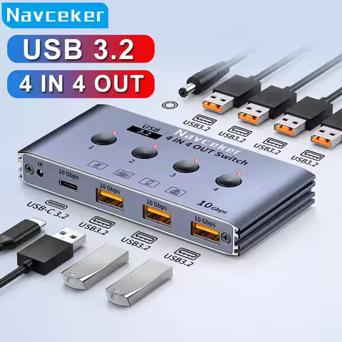 10Gbps USB 3.2 Switch 4 Computers Share 4 Peripherals 4 Port USB 3.0 Switcher for Mouse Keyboard Pri