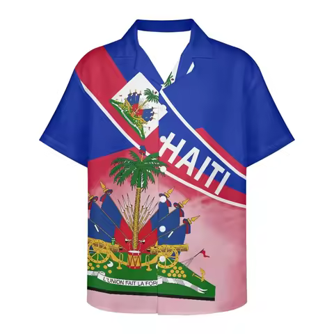 New 3D Haiti Island Flag Emblem Printing Shirts Children Fashion Streetwear Short Men Summer Hawaiia