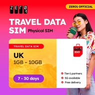 UK SIM Card 7 - 15 days 1GB - 3GB  Data | 4G/5G | Zero1 2GO full speed Travel Data SIM