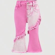 Baby Girls Blue Denim Elastic Flare Leg Pants,Kid Girls Spring And Summer Casual Vacation Boho Howea