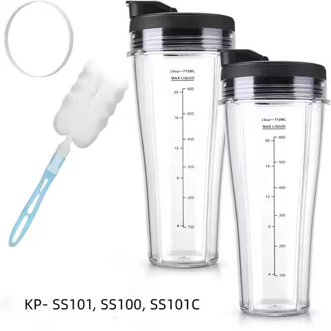 Blender Replacement Parts for Ninja SS101, 24 oz.Slim Single-Serve Cups Kit with To-Go Lids, Fits SS